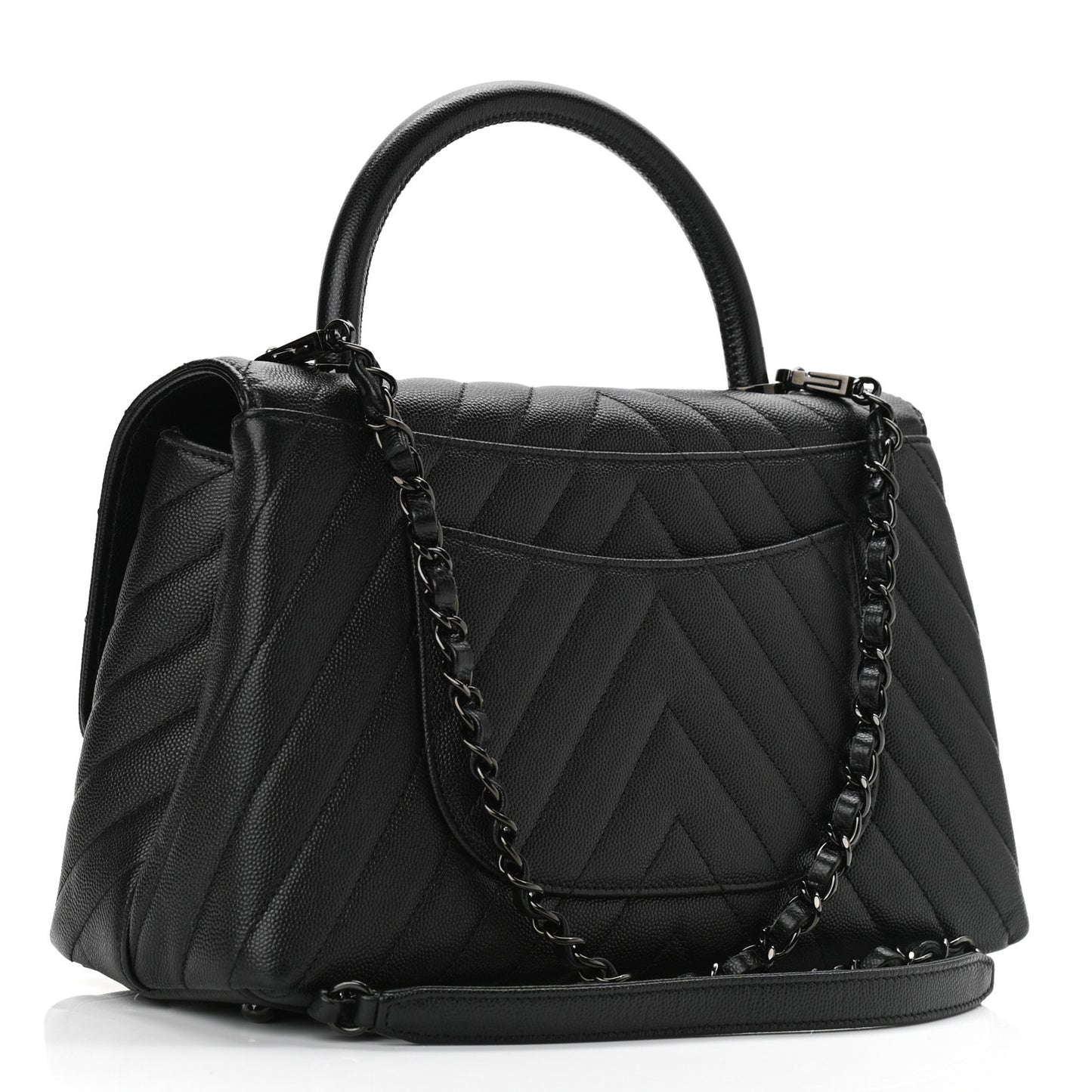 Caviar Chevron Quilted Small Coco Handle Flap So Black