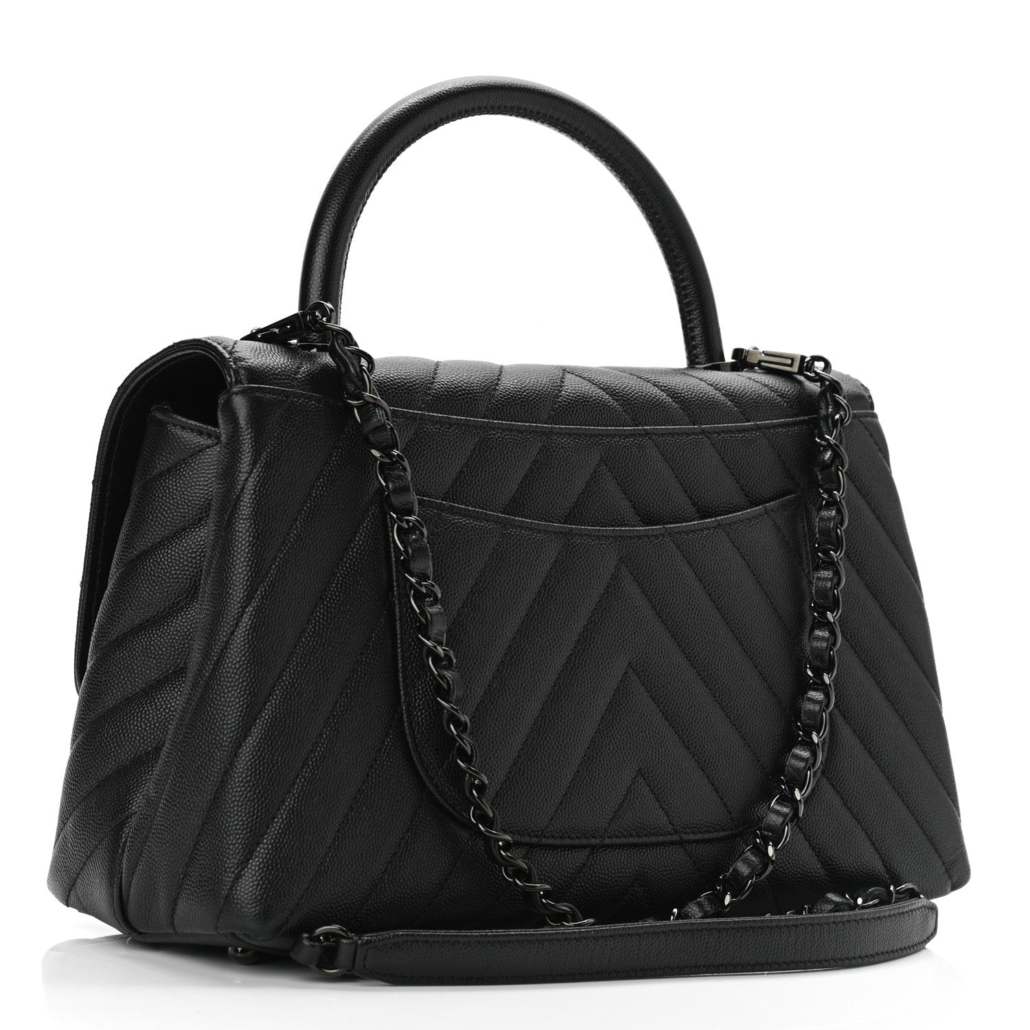 Chanel Caviar Chevron Quilted Small Coco Handle Flap So Black 3 of 10