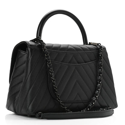 Chanel Caviar Chevron Quilted Small Coco Handle Flap So Black 3 of 10