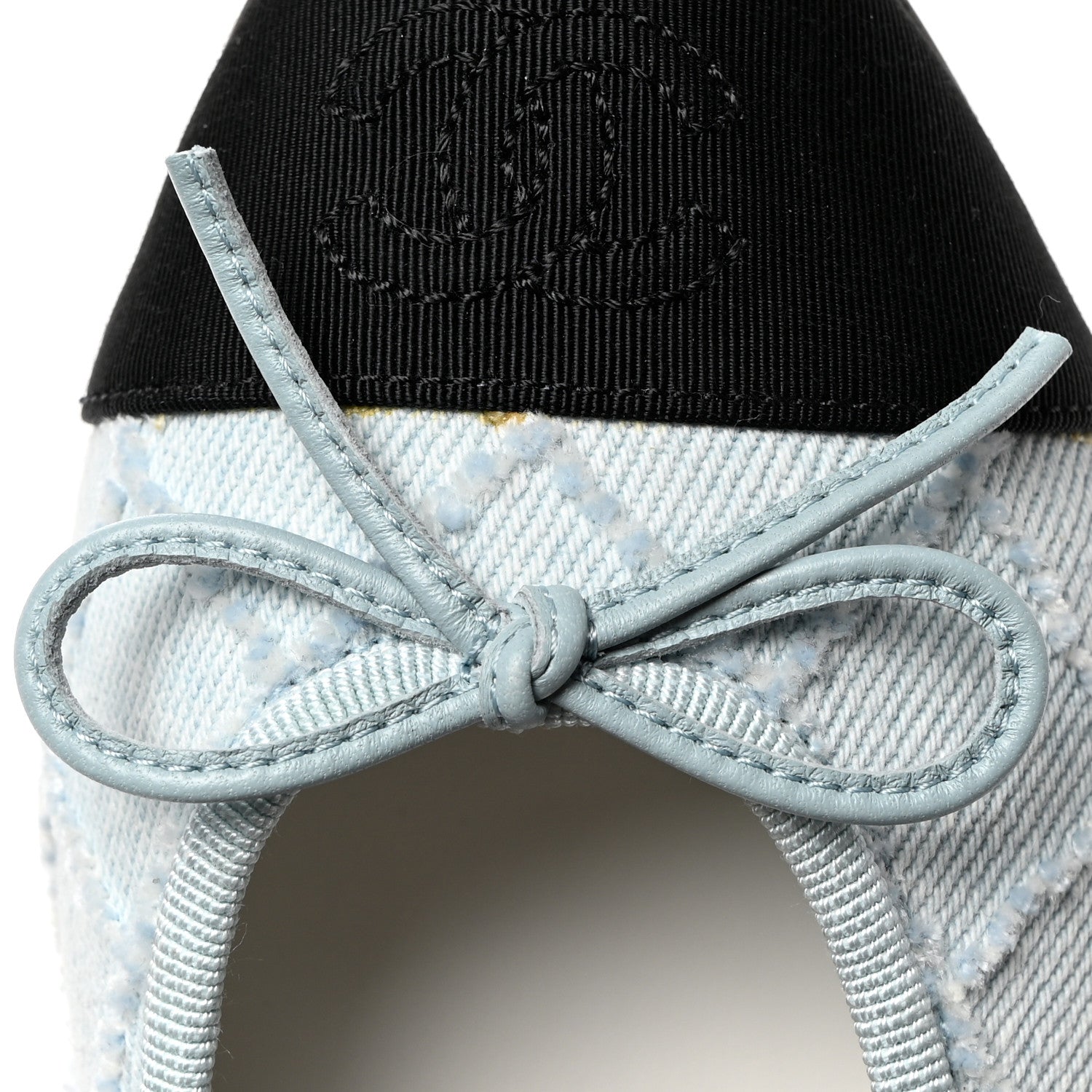 Chanel Denim Embroidered Grosgrain CC Cap Toe Ballerina Flats 37.5 Blue Black 9 of 10