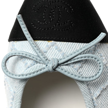 Chanel Denim Embroidered Grosgrain CC Cap Toe Ballerina Flats 37.5 Blue Black 9 of 10