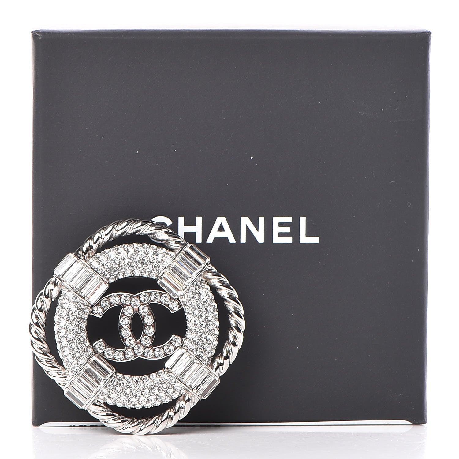 Chanel Crystal CC Lifesaver Pin Brooch Silver 6 of 6