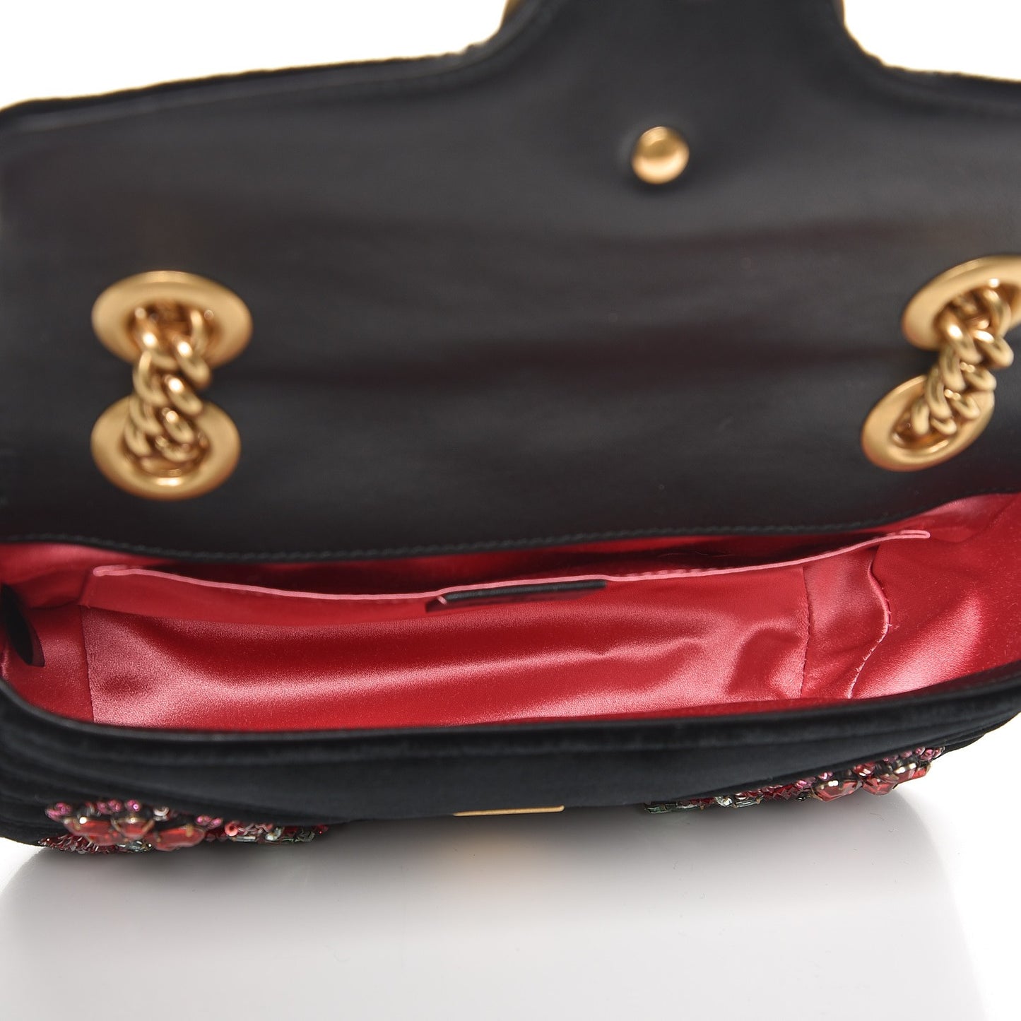 Velvet Matelasse Embroidered Mini GG Marmont Shoulder Bag Black