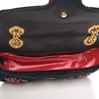 Gucci Velvet Matelasse Embroidered Mini GG Marmont Shoulder Bag Black 5 of 7