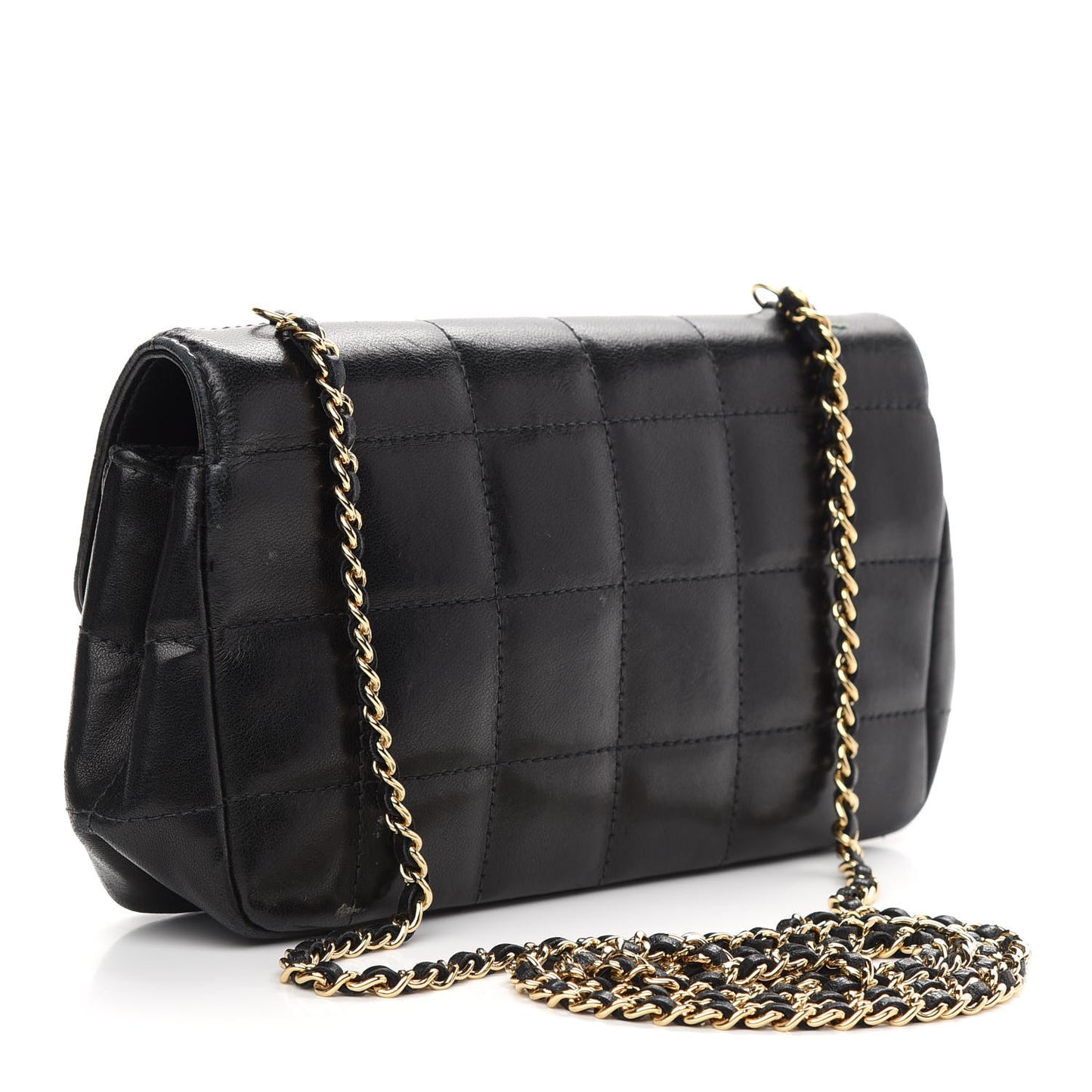 Lambskin Quilted Mini Chocolate Bar Camellia Flap Black