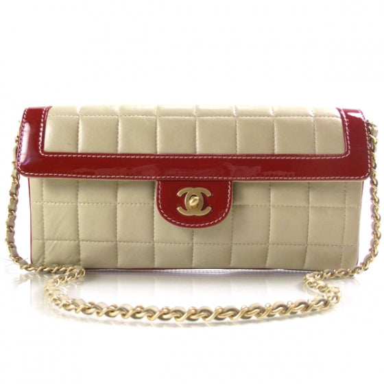 Chanel Lambskin Patent East West Flap Beige/Red 1 of 12