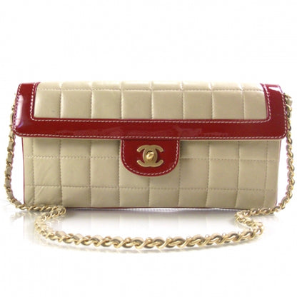Chanel Lambskin Patent East West Flap Beige/Red 1 of 12