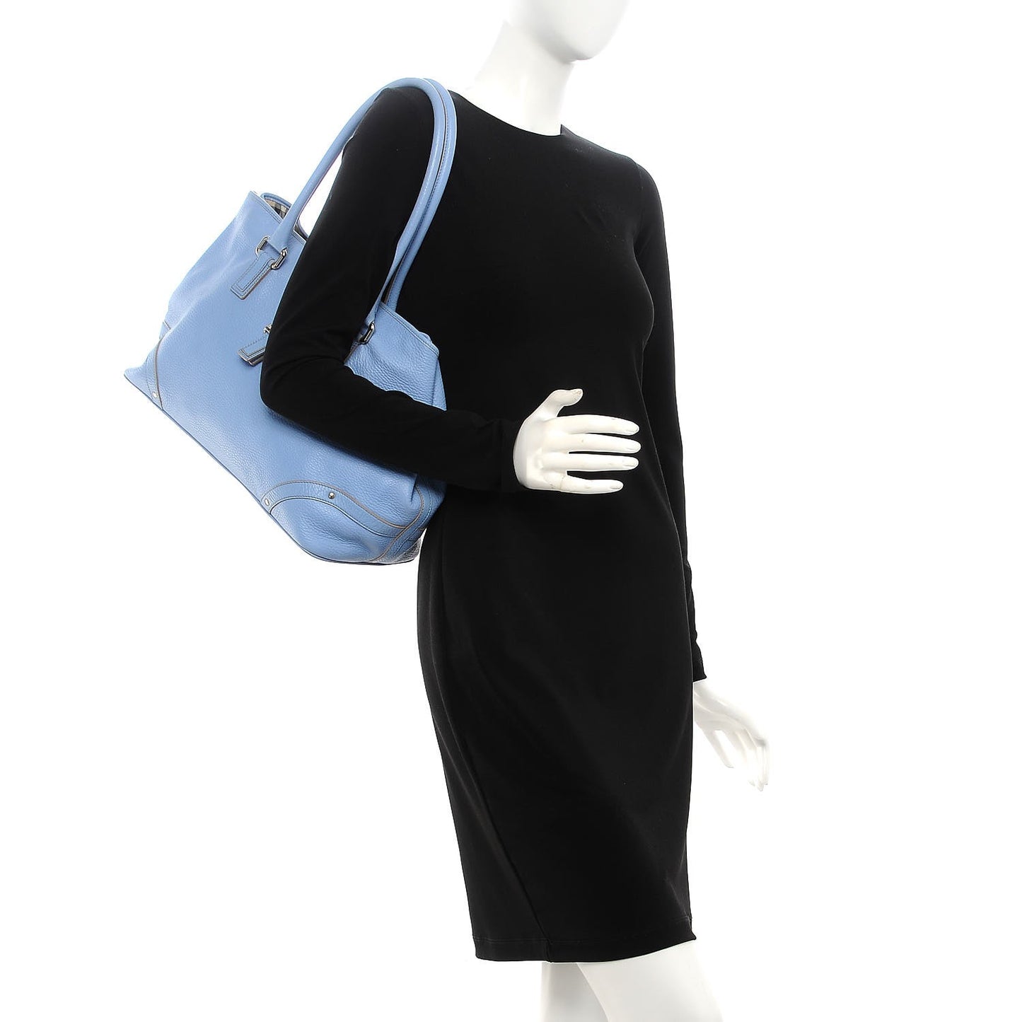 Calfskin Studded Buckle Tote Blue