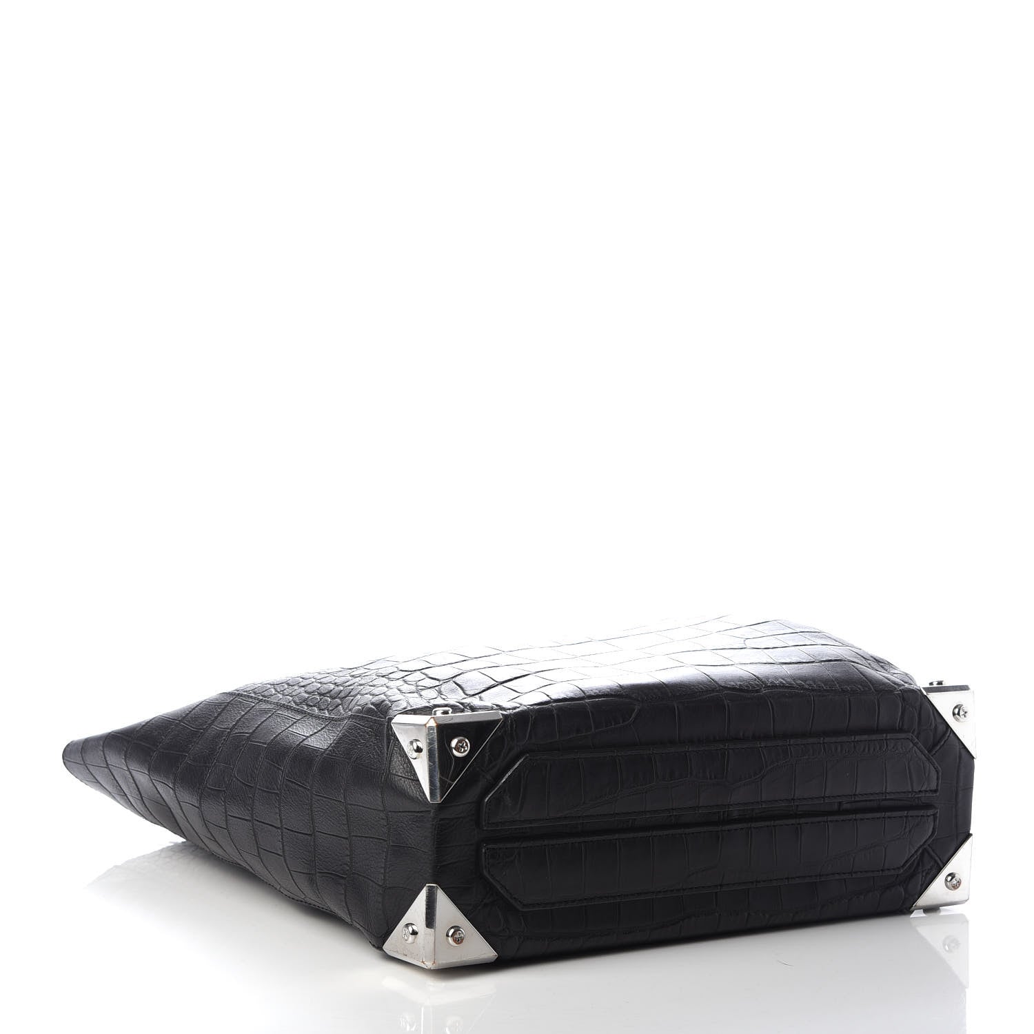 Alexander Wang Calfskin Crocodile Embossed Prisma Skeletal Tote Black Silver Hardware 4 of 9