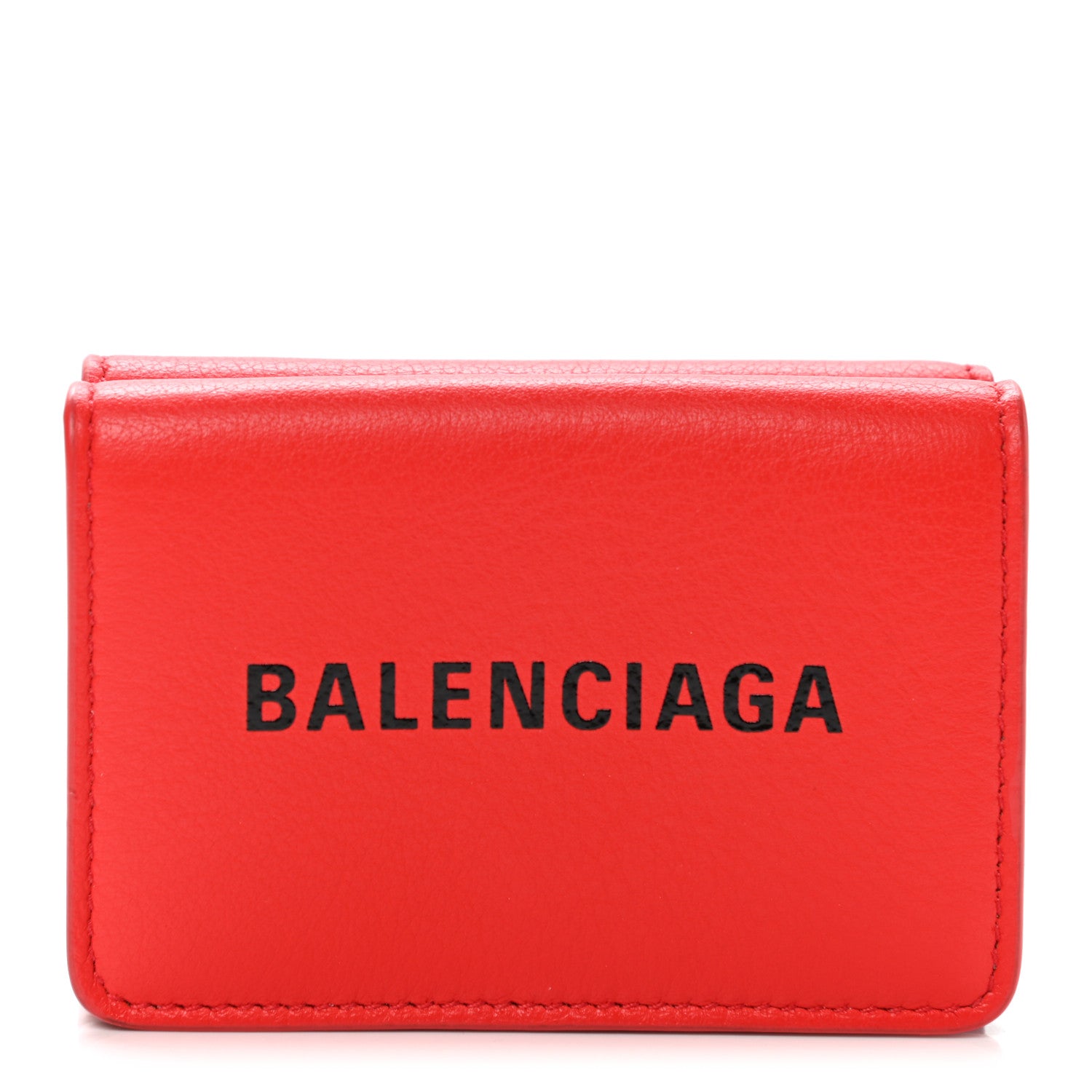 Balenciaga Smooth Calfskin Logo Mini Everyday Wallet Vivid Red Black 1 of 8