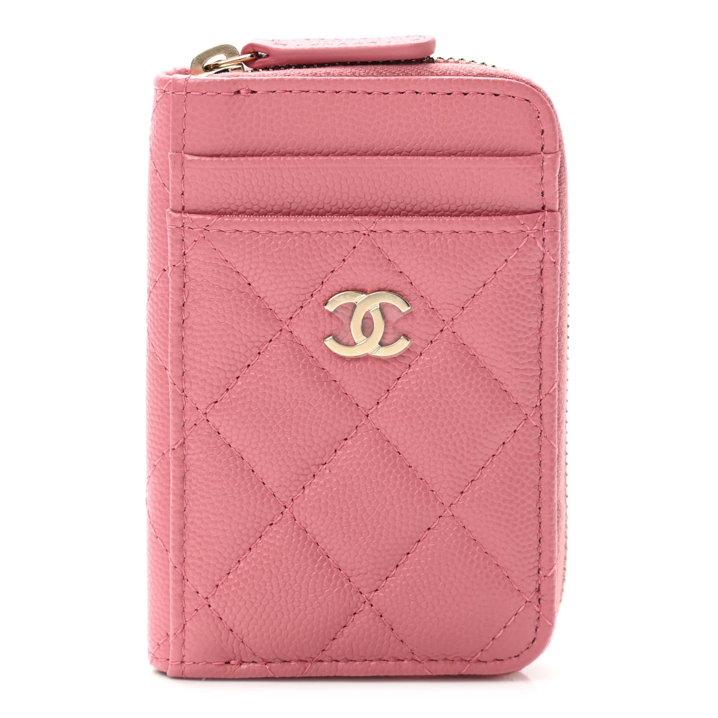 Caviar Quilted Zip Card Holder Pink