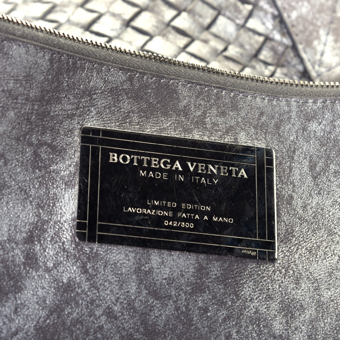 Metallic Nappa Intrecciato Medium Moon Cabat Silver