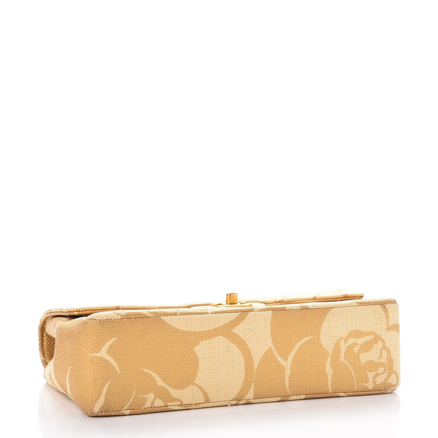 Chanel Woven Straw Camellia Print Medium Single Flap Gold 4 of 8