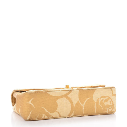 Chanel Woven Straw Camellia Print Medium Single Flap Gold 4 of 8