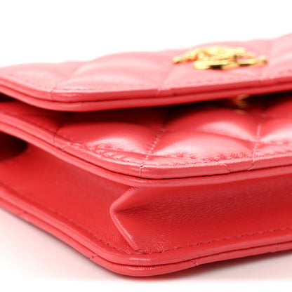 Chanel Shiny Lambskin Quilted Card Holder On Chain Pink 9 of 12