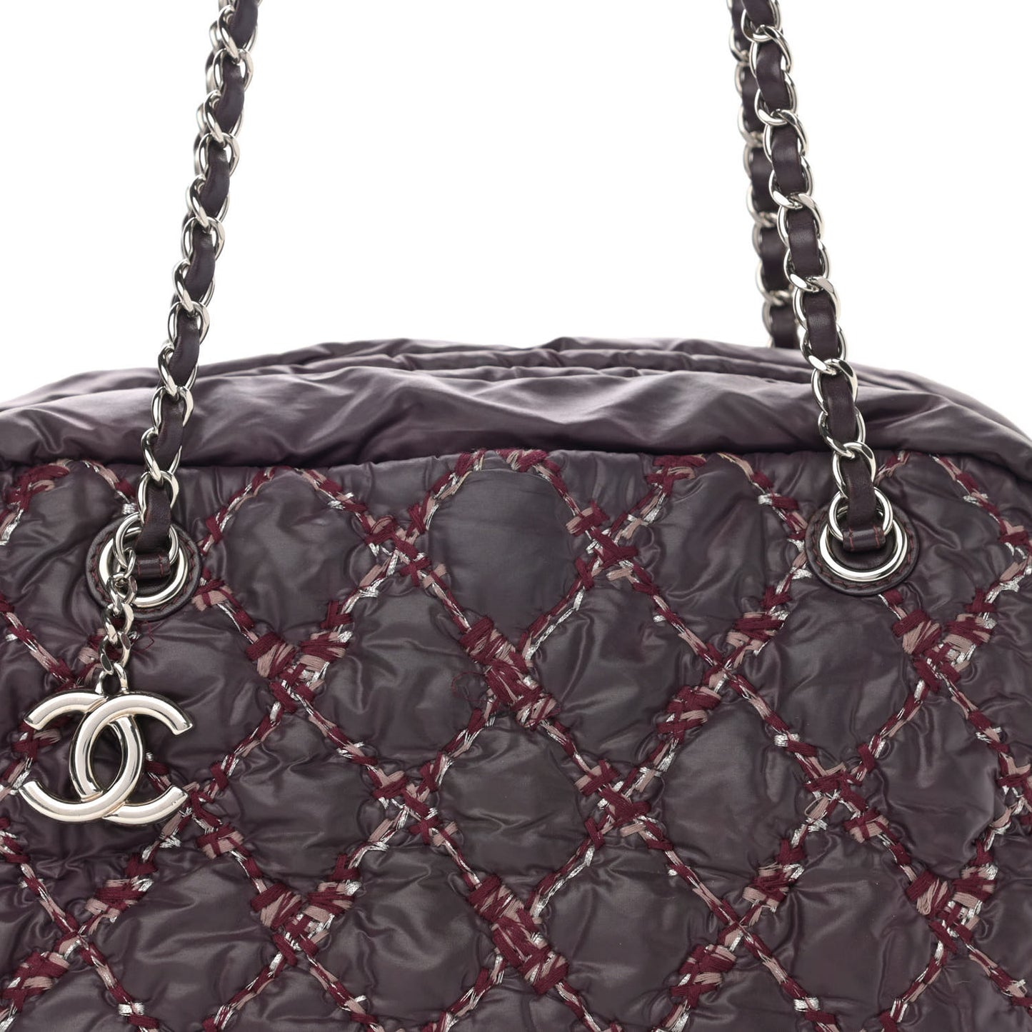 Nylon Quilted Tweed Stitch Bubble Camera Case Purple