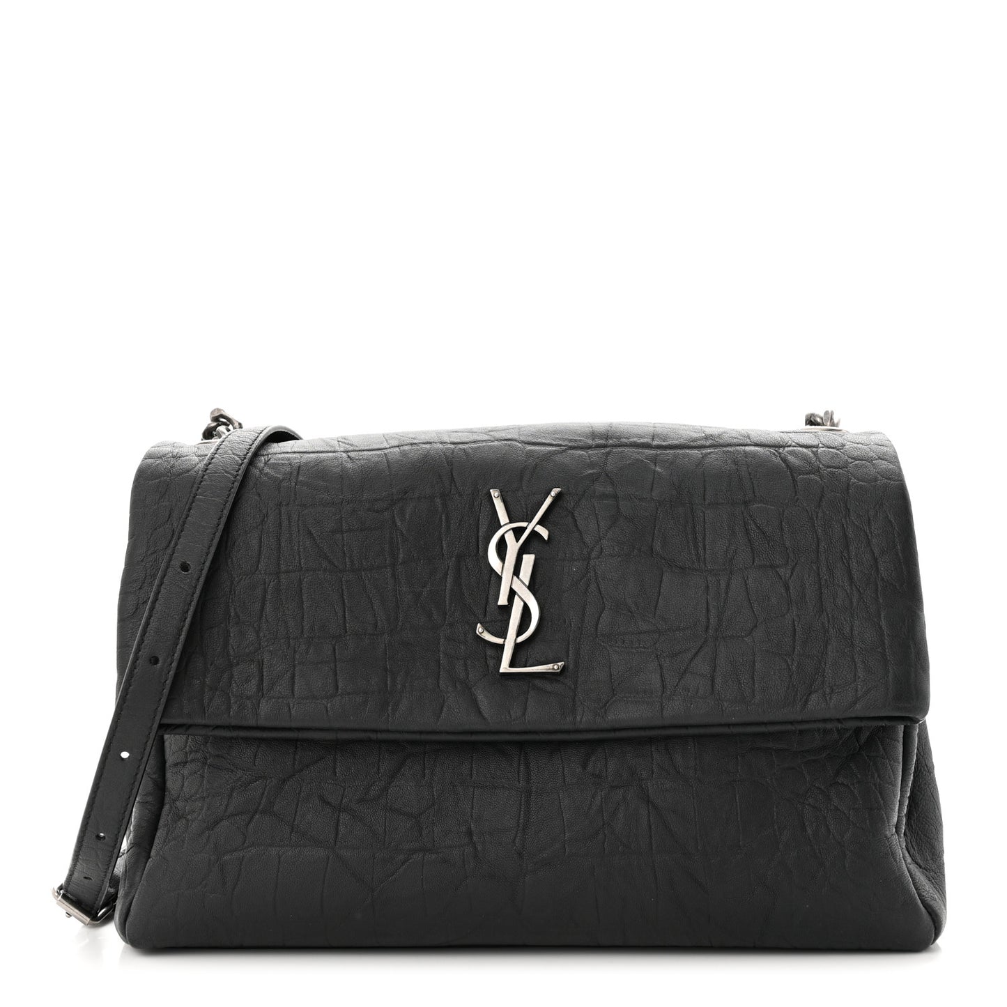 Calfskin Crocodile Embossed Medium West Hollywood Monogram Fold-Over Grey