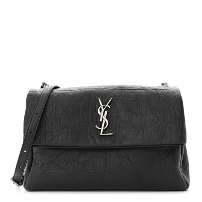 Saint Laurent Calfskin Crocodile Embossed Medium West Hollywood Monogram Fold-Over Grey 1 of 11