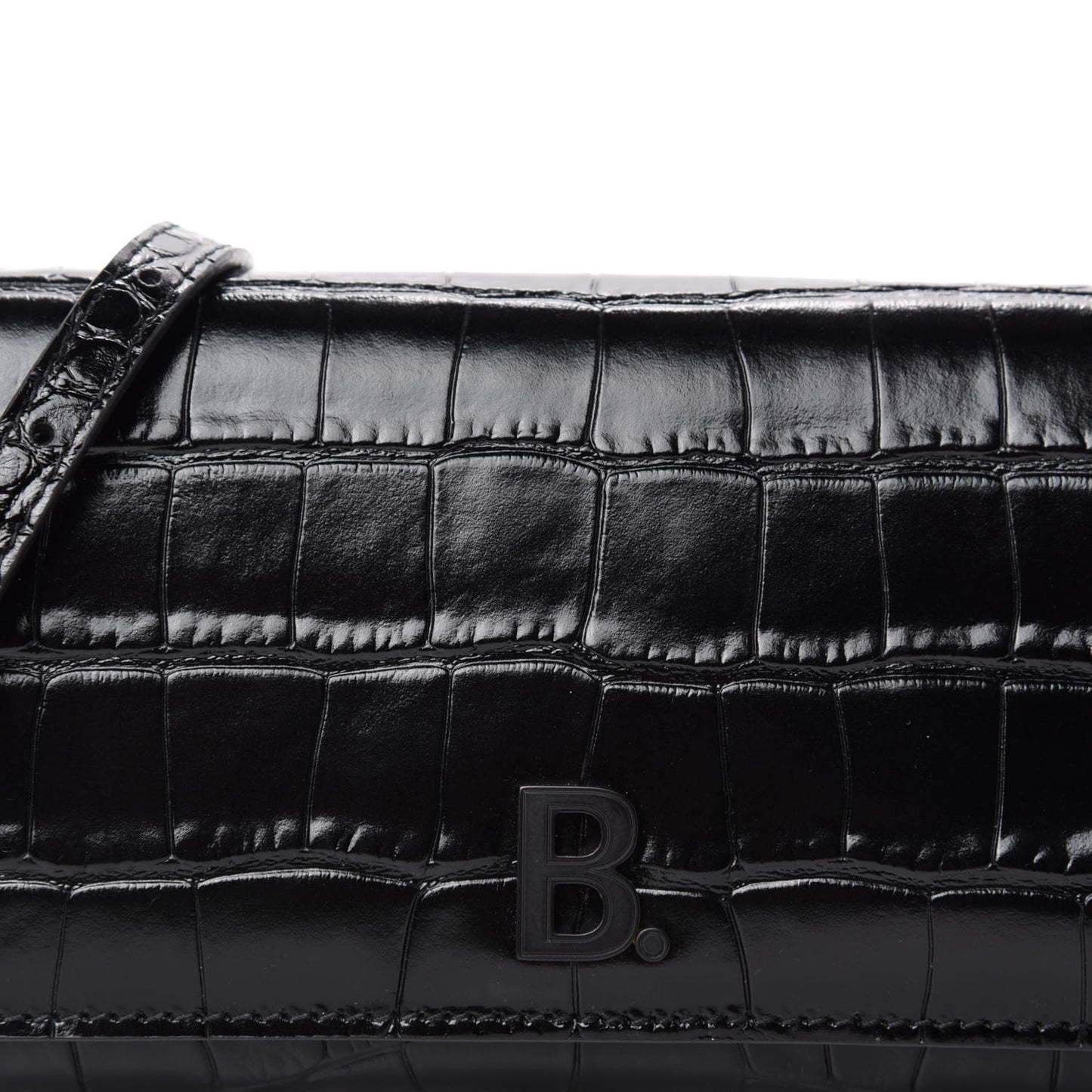 Calfskin Crocodile Embossed Touch Phone Holder With Strap Black