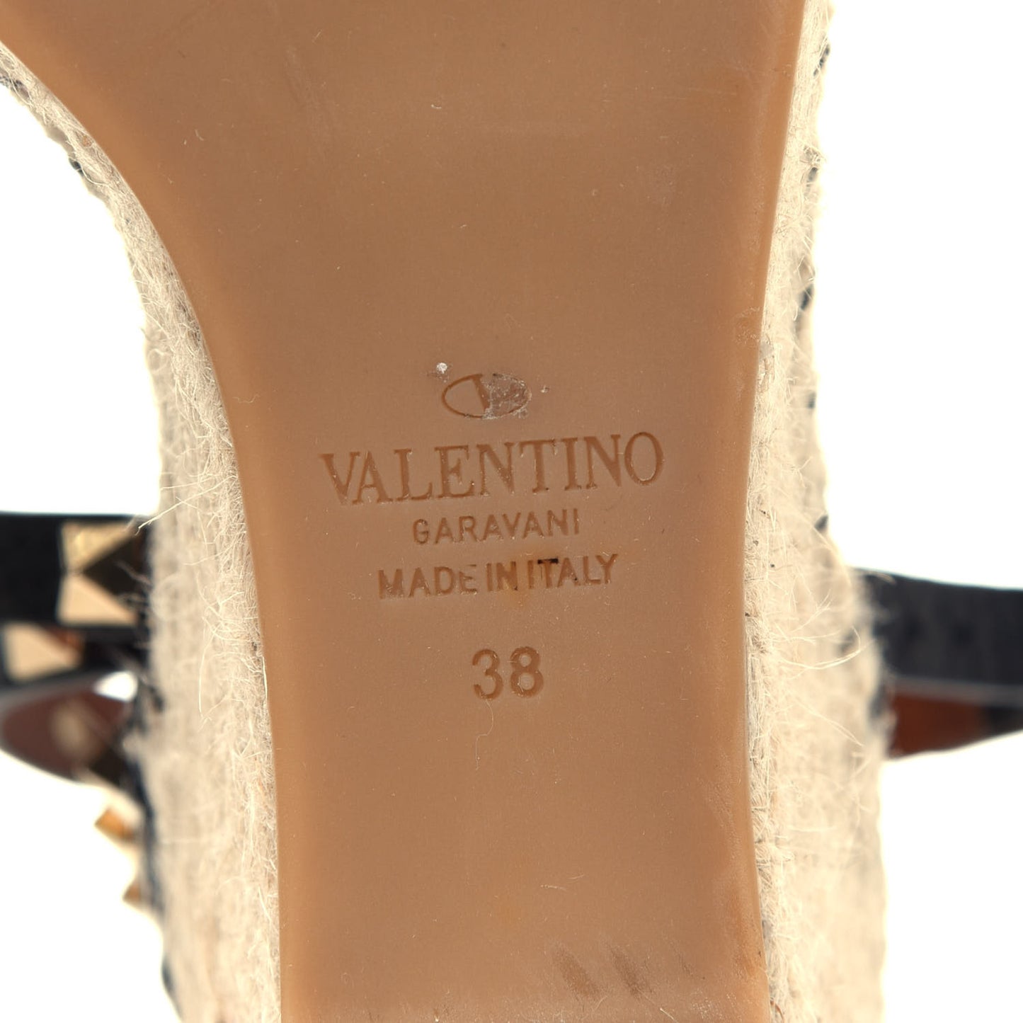 Grained Calfskin Rockstud Ankle Wrap Espadrille 15/85mm Wedges 38 Black Light Cuir