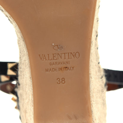 Valentino Garavani Grained Calfskin Rockstud Ankle Wrap Espadrille 15/85mm Wedges 38 Black Light Cuir 6 of 7