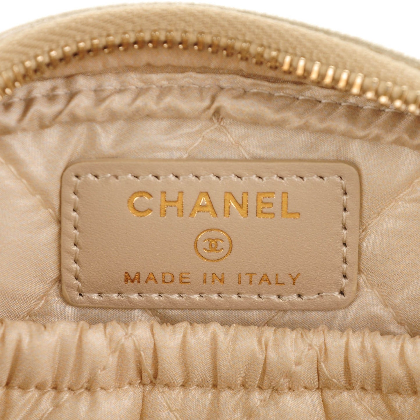 Metallic Caviar Quilted Small Curvy Pouch Cosmetic Case Gold