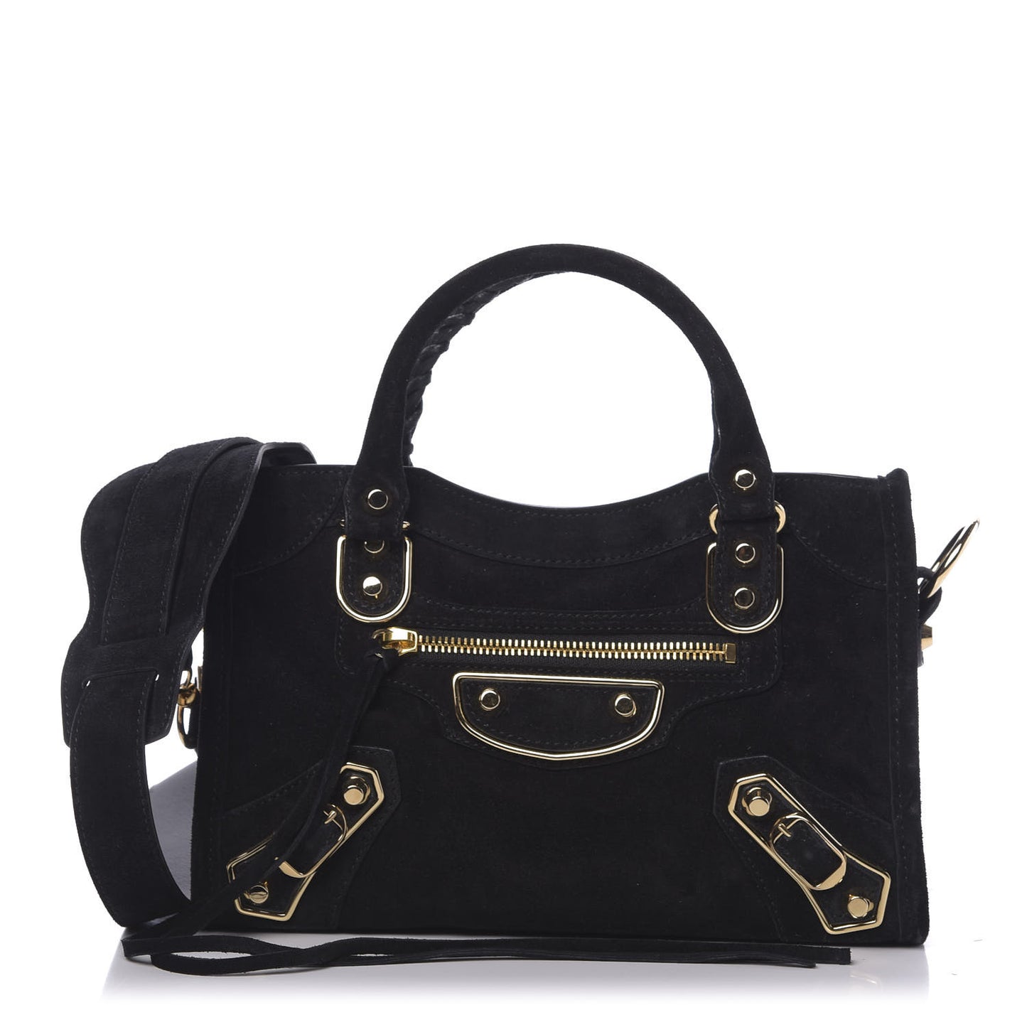 Baby Daim Suede Gold Metallic Edge Hardware Mini City Black