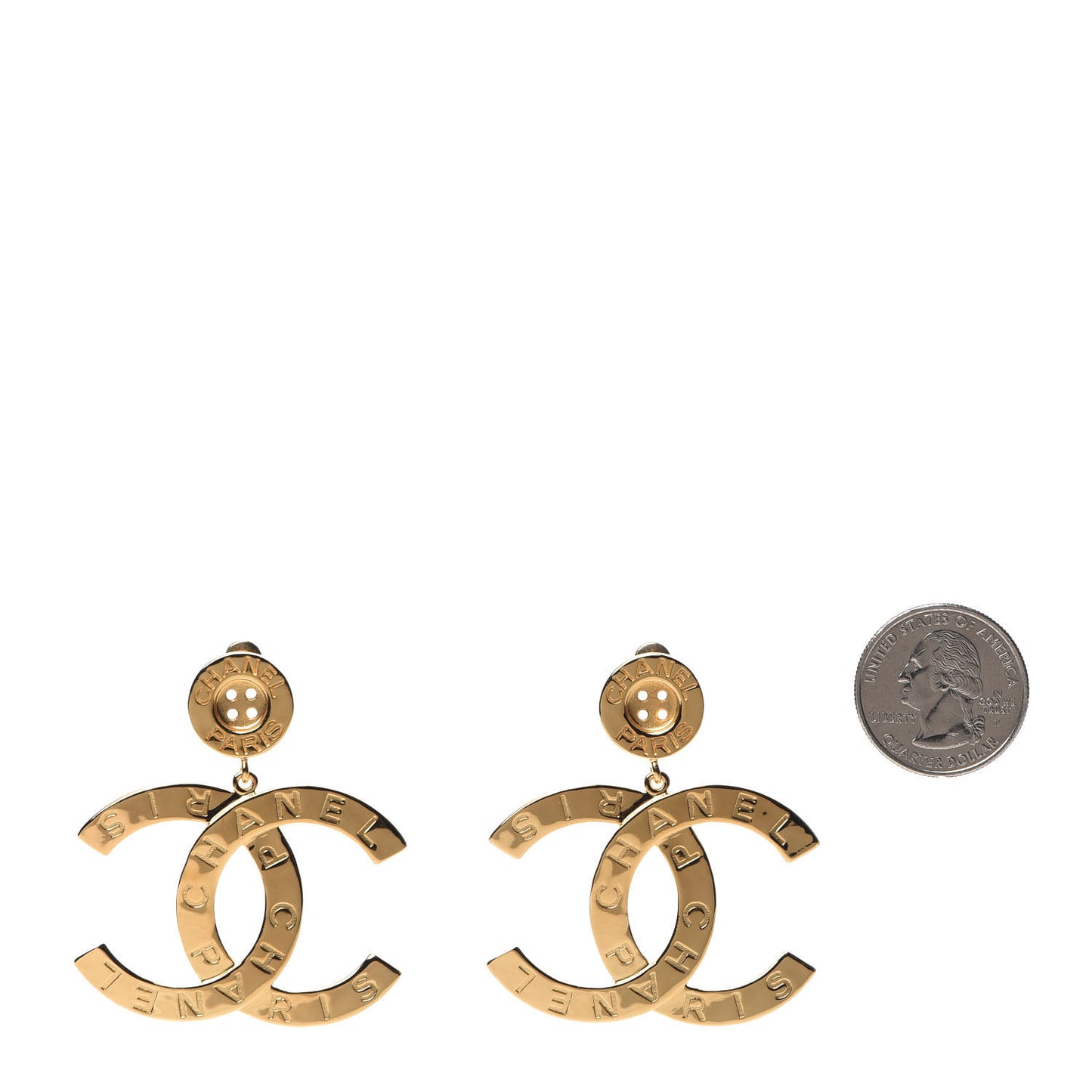 Metal Large Paris Button Earrings Gold