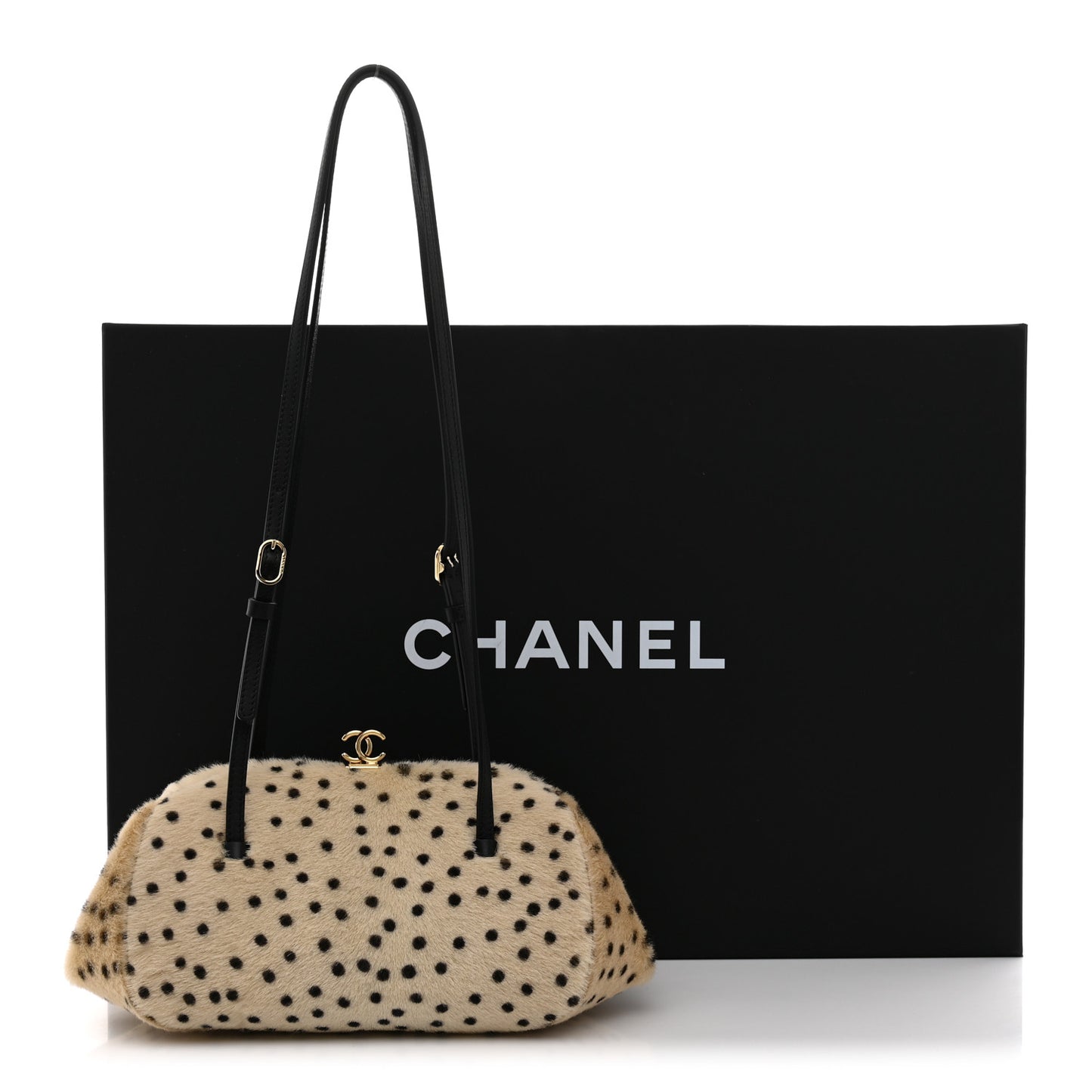 Pony Hair Cheetah Printed Creative Fabrics CC Clutch With Strap Light Beige Black