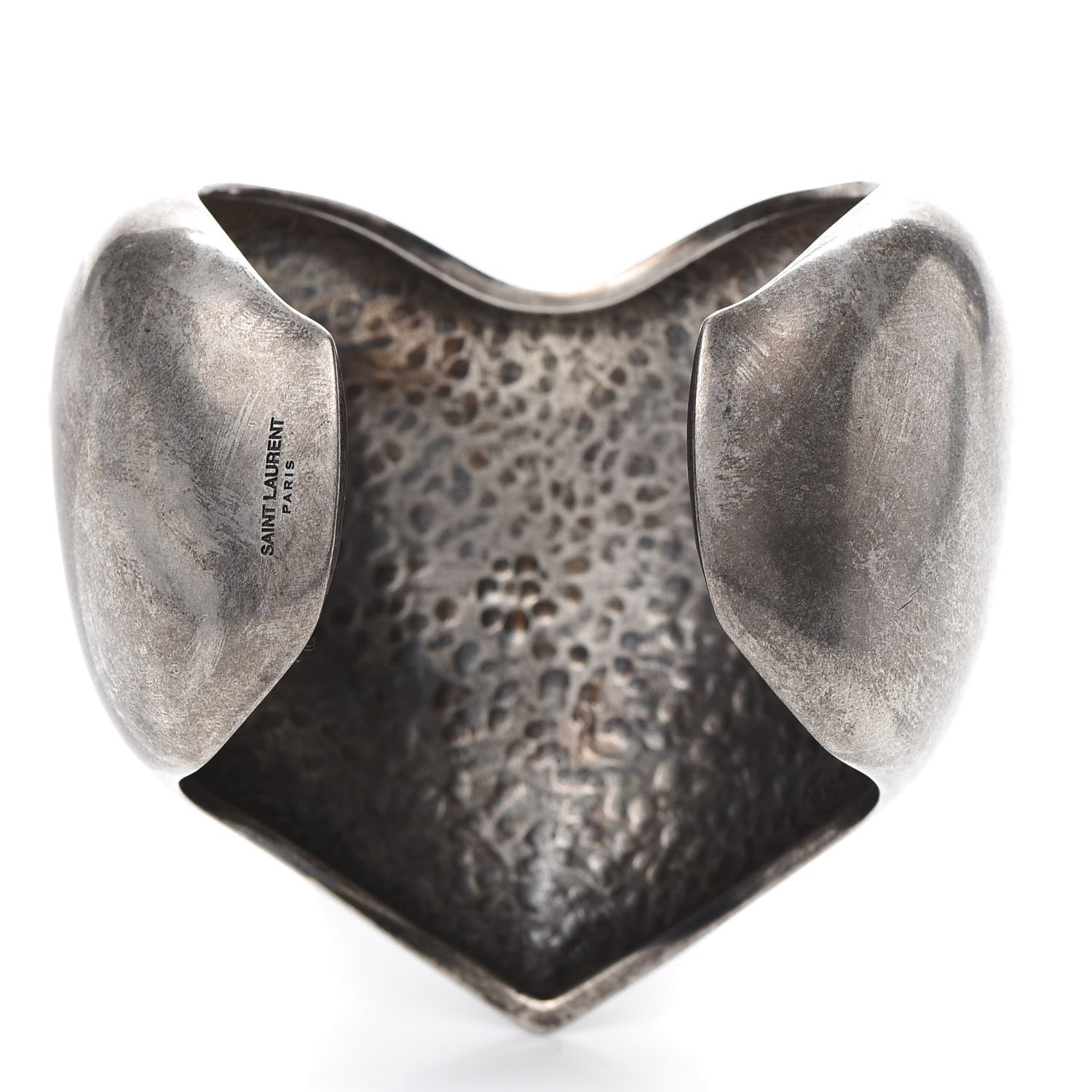Saint Laurent Brass Heart Cuff Bracelet Palladium 3 of 5