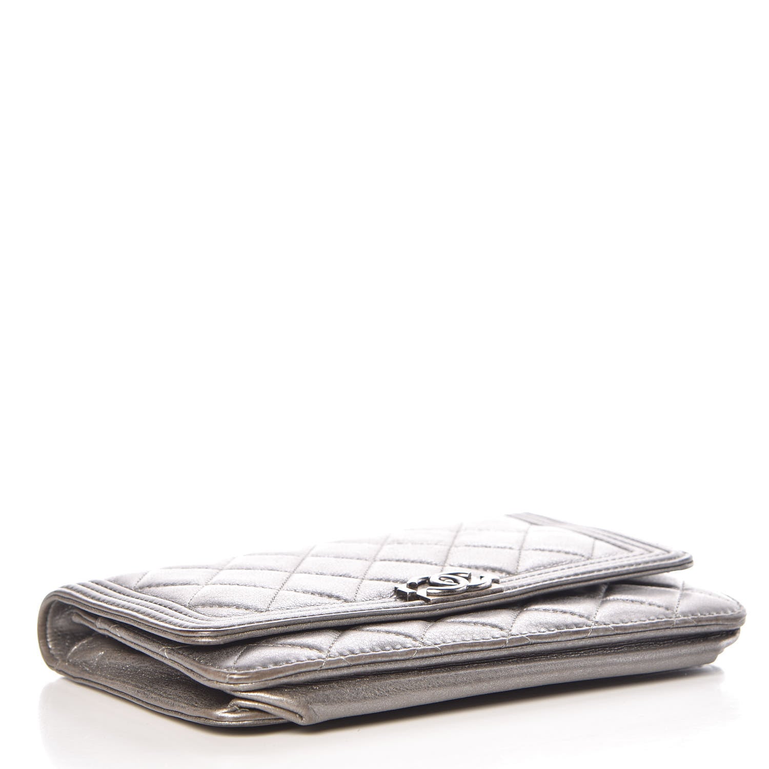 Chanel Metallic Calfskin Quilted Boy Wallet On Chain WOC Silver 4 of 13
