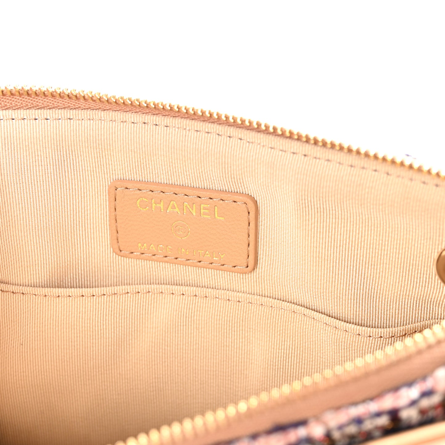Tweed Lambskin Quilted Pouch Beige Multicolor