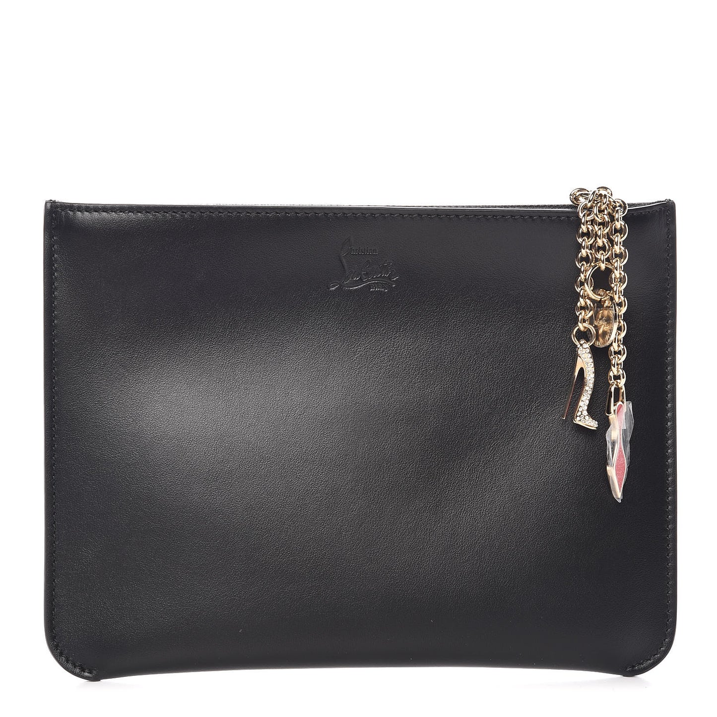 Calfskin Loubicute Charms Clutch Black