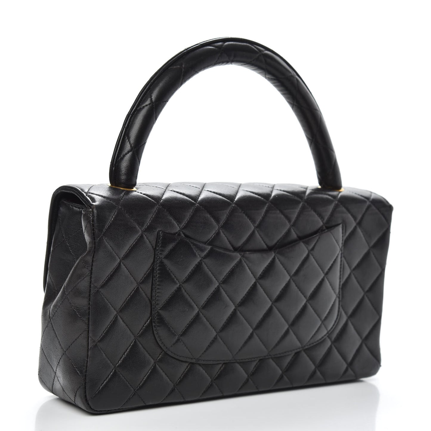 Lambskin Quilted Medium Rectangular Kelly Flap Bag Black
