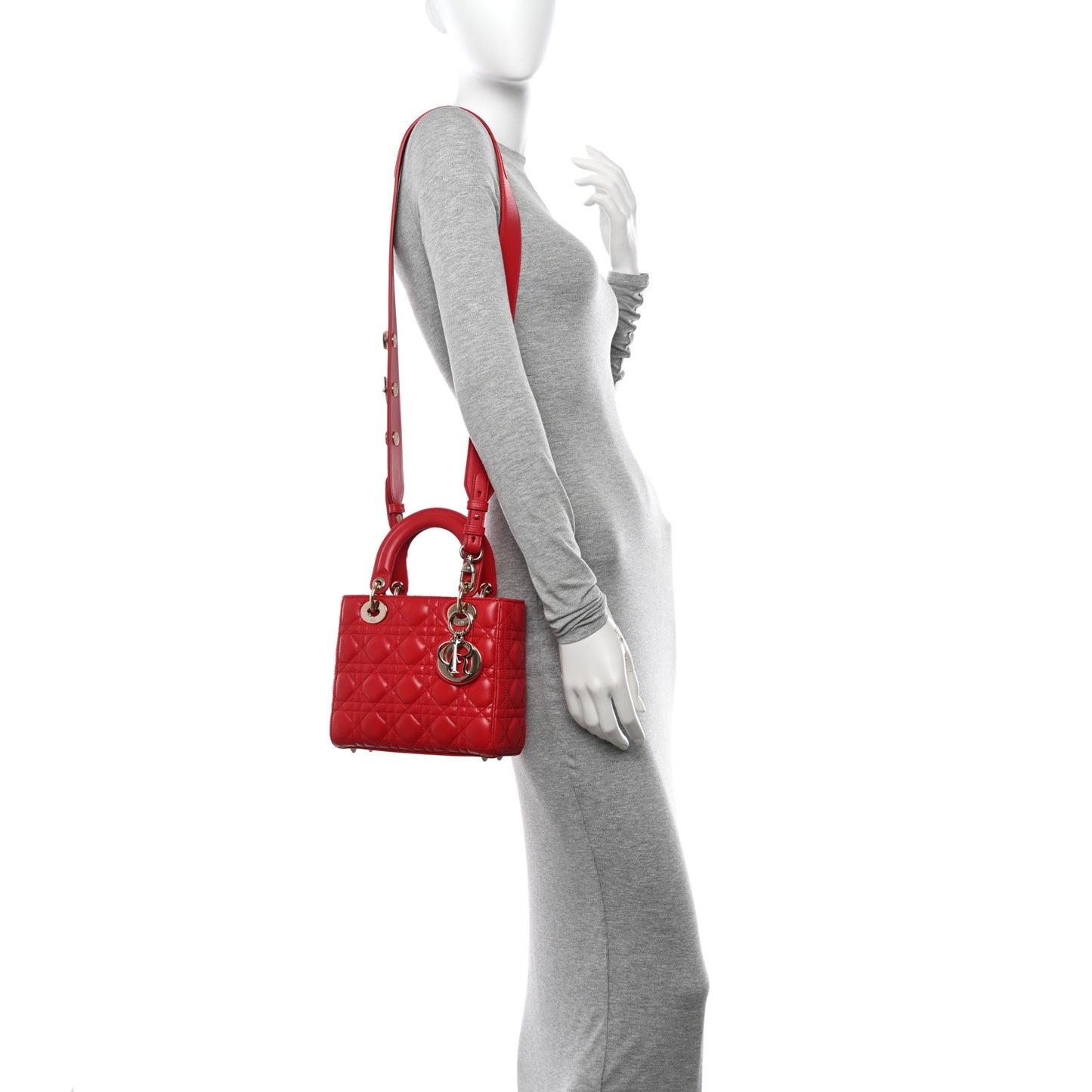 Lambskin Cannage Small Lucky Badges My Lady Dior Red
