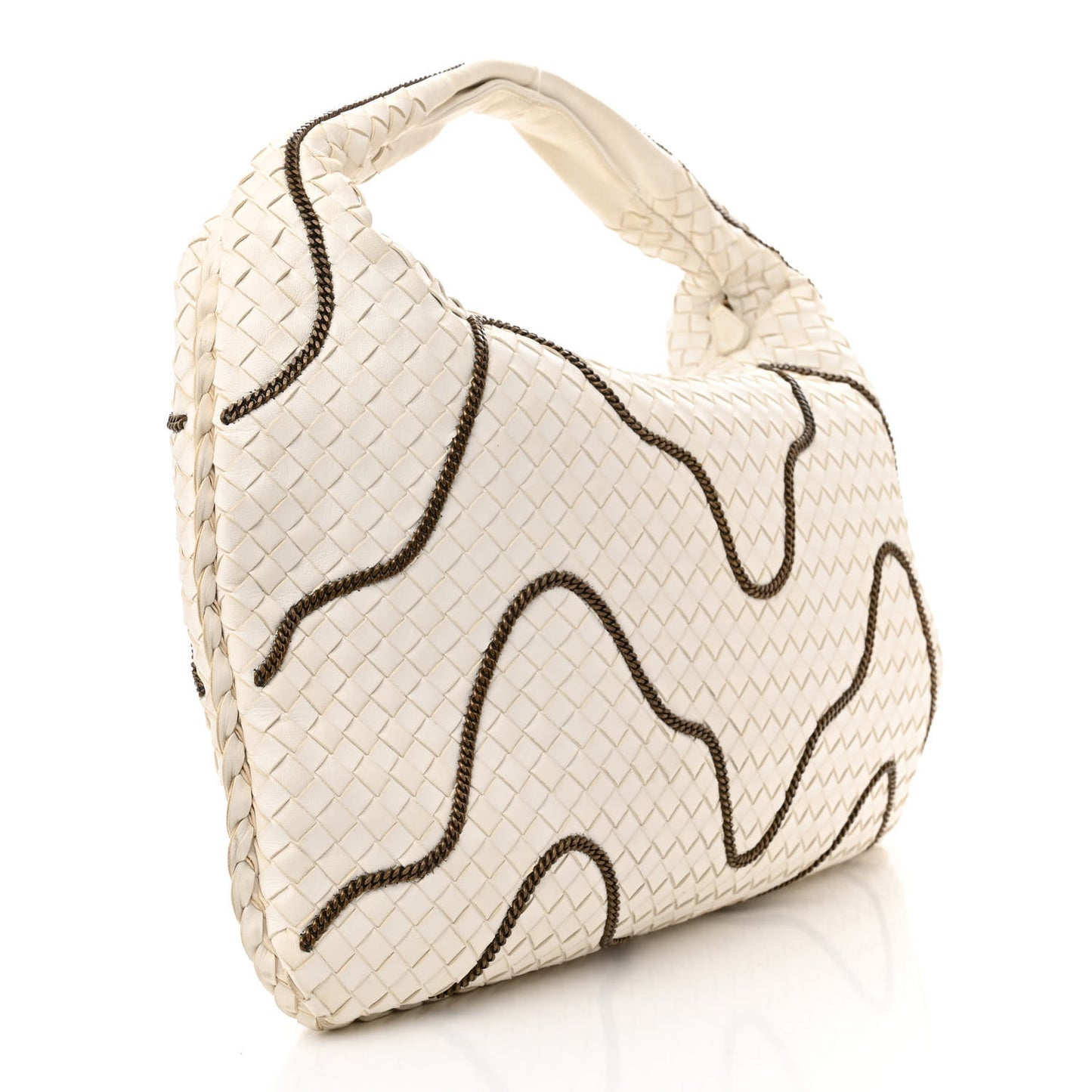 Nappa Intrecciato Medium Veneta Chain Hobo White