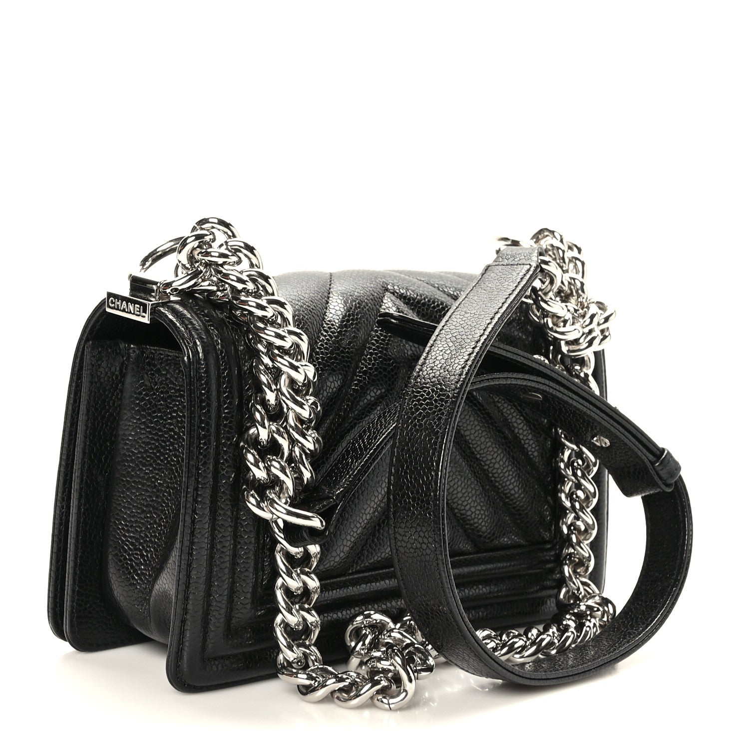 Chanel Iridescent Caviar Chevron Quilted Small Boy Flap Black 3 of 10