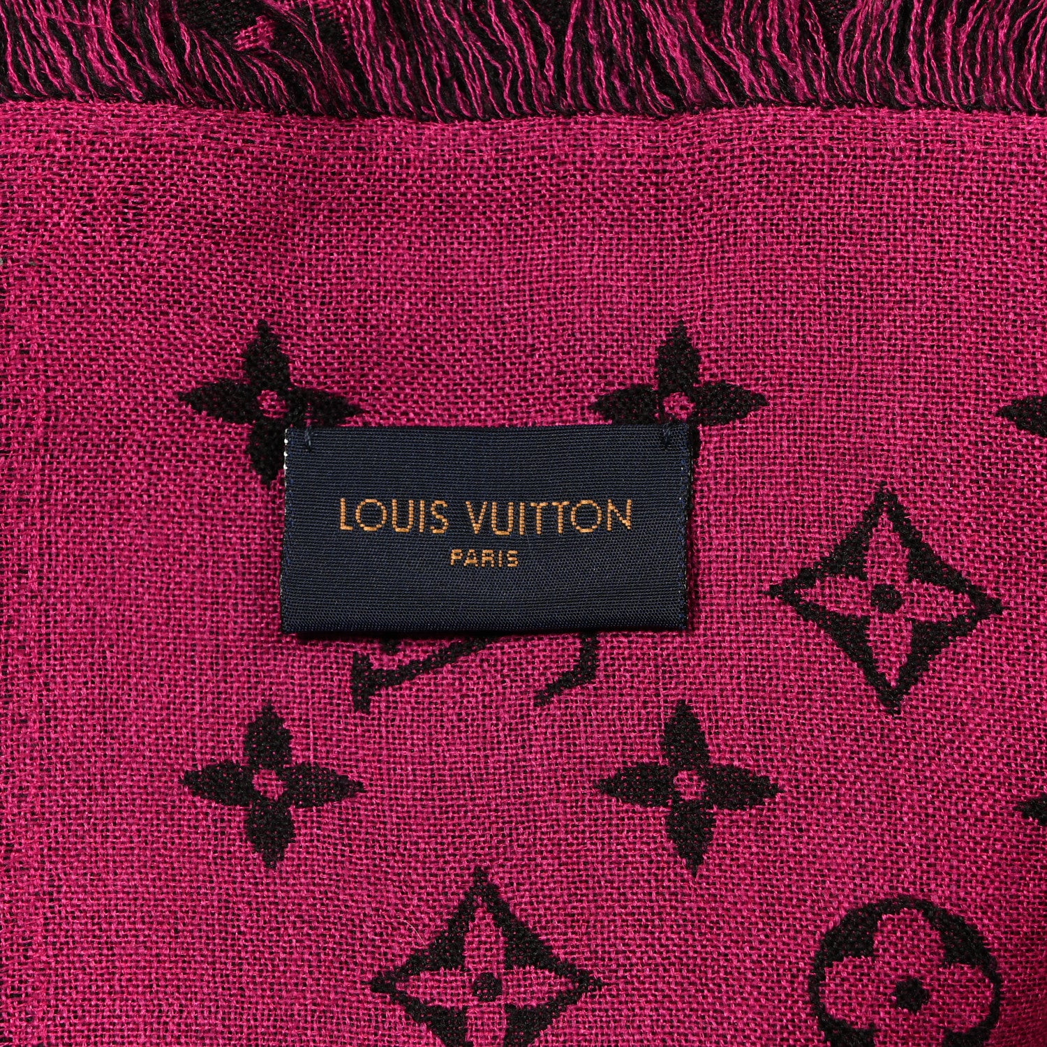 Louis Vuitton Wool Silk So LV Stole Pink Black 4 of 4