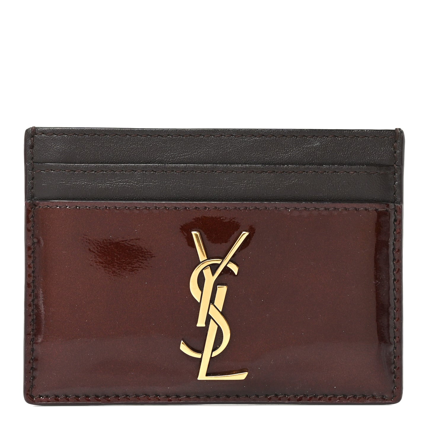 Patent Calfskin Monogram Credit Card Case Spicy Chocolate