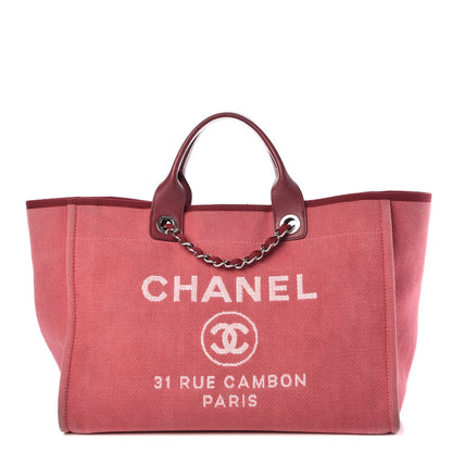 Chanel Canvas Large Deauville Tote Red 1 of 12