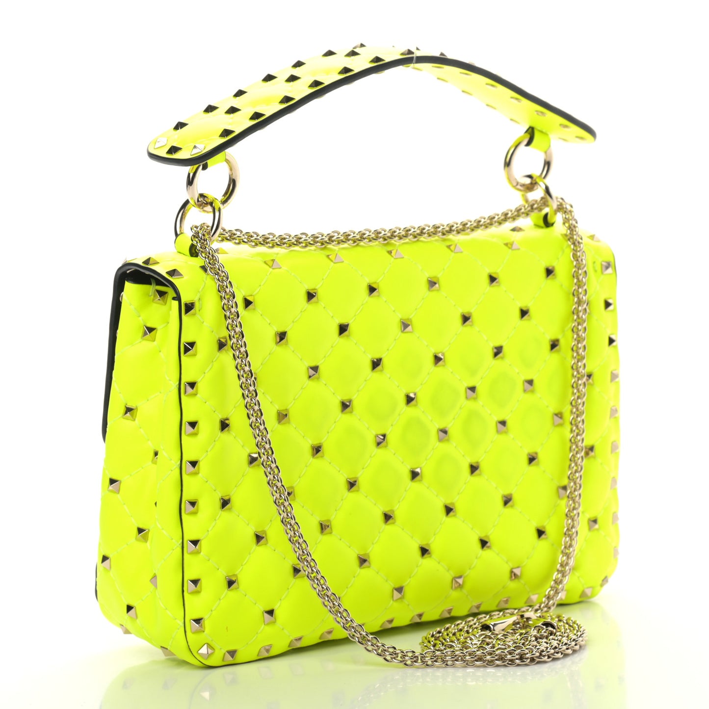 Lambskin Medium Rockstud Spike Shoulder Bag Lime