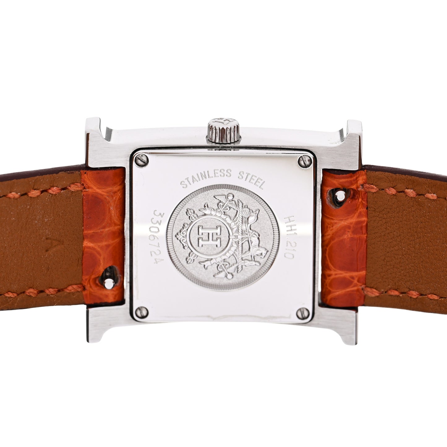 Stainless Steel Alligator Diamond Mother of Pearl 21mm Heure H Hour Quartz Watch Orange