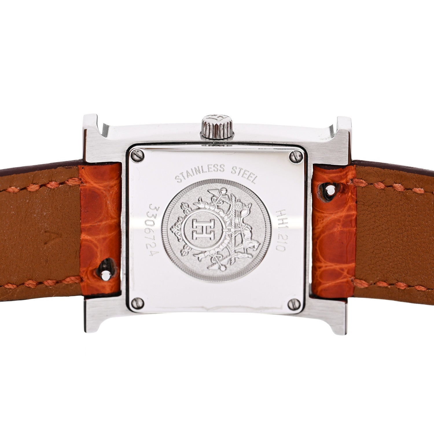 Hermes Stainless Steel Alligator Diamond Mother of Pearl 21mm Heure H Hour Quartz Watch Orange 4 of 5