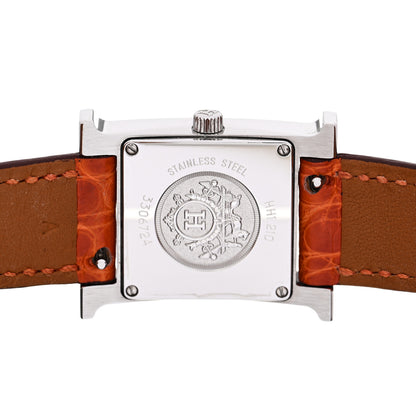 Hermes Stainless Steel Alligator Diamond Mother of Pearl 21mm Heure H Hour Quartz Watch Orange 4 of 5