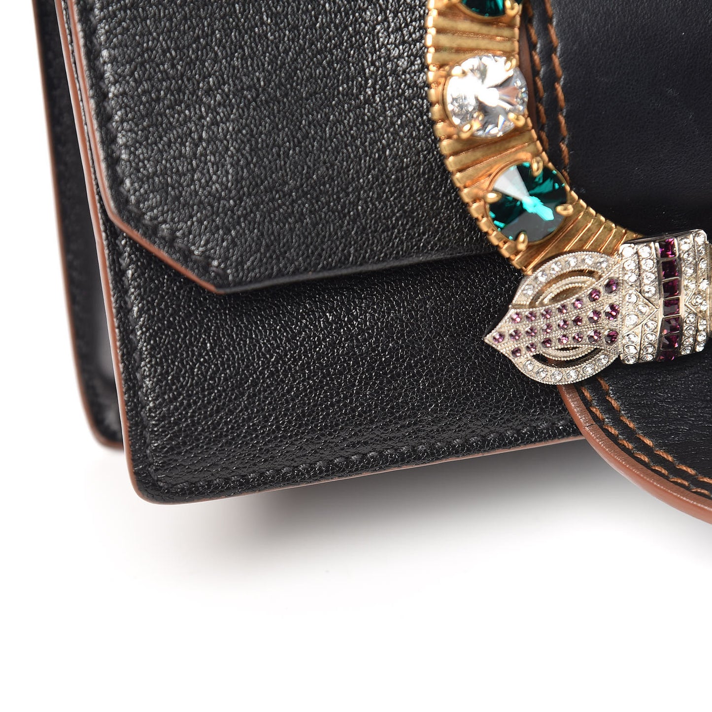 Goatskin Madras Soft Calf Crystal Embellished Shoulder Bag Black