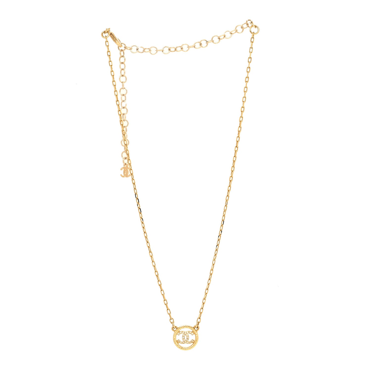 Chanel Crystal Metal CC Round Pendant Necklace Gold 3 of 5
