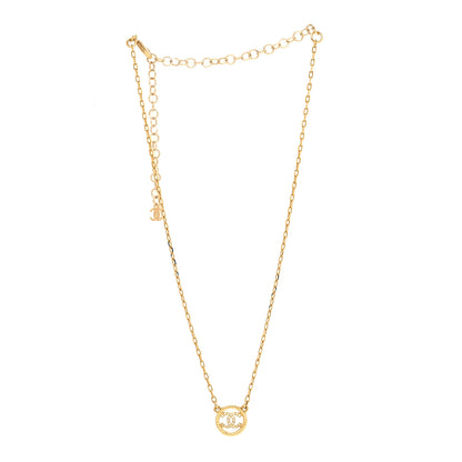 Chanel Crystal Metal CC Round Pendant Necklace Gold 3 of 5