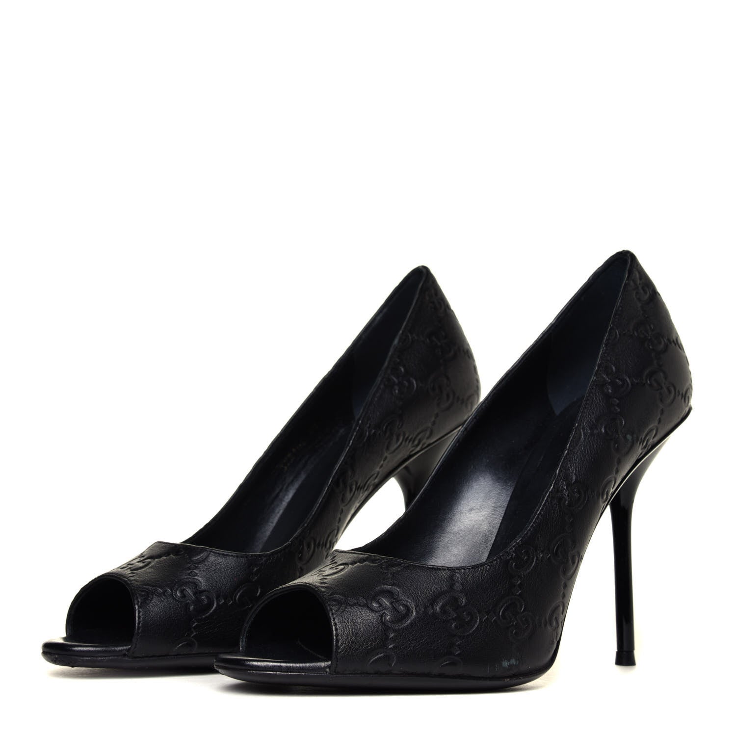 Gucci Guccissima Peep Toe Pumps 38 Black 4 of 14