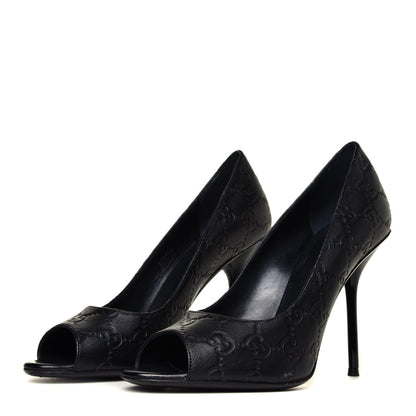 Gucci Guccissima Peep Toe Pumps 38 Black 4 of 14