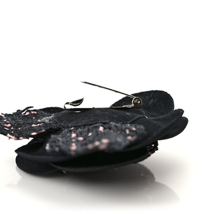 Chanel Tweed Camellia Pin Brooch Black Pink 5 of 6